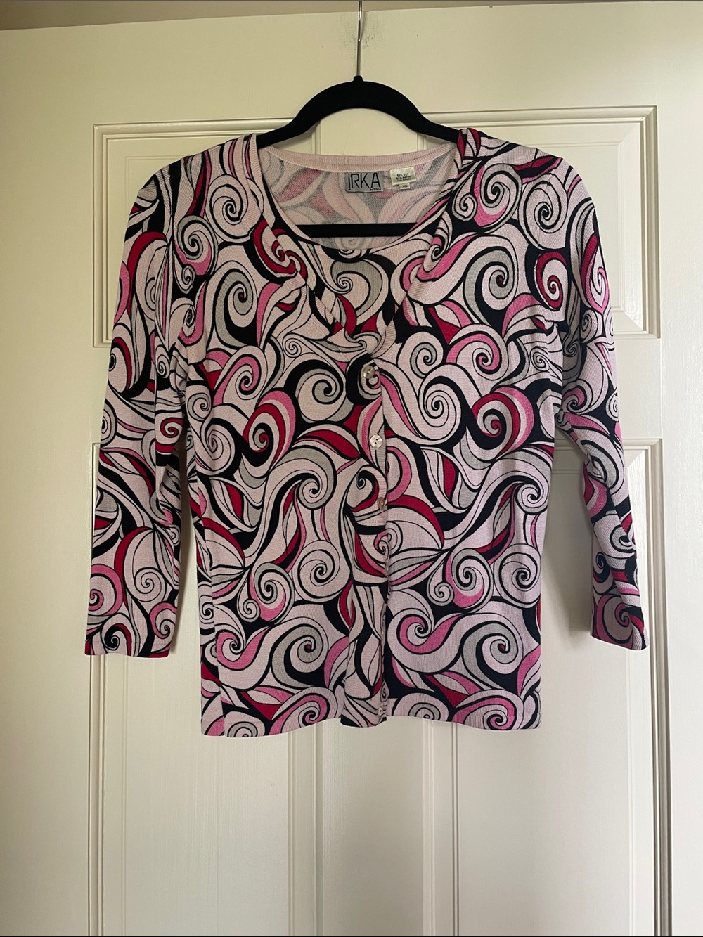 Pink & Black Swirl Button-Front Cardigan with Matching Cami